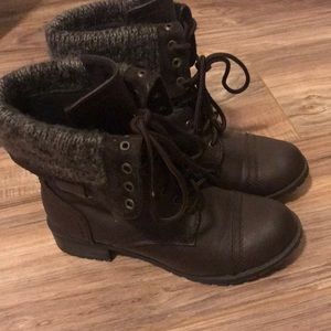 Brown military style boots